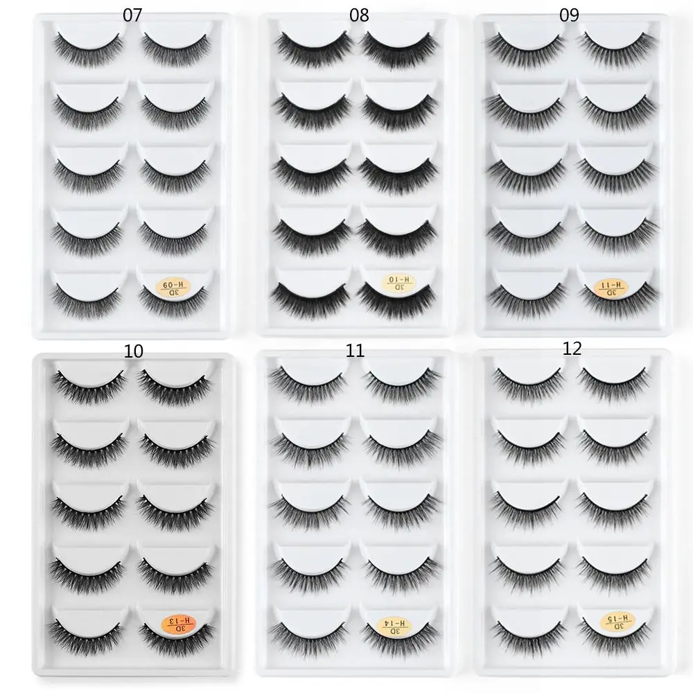 SKONHED 5 Paar modische lange Wimpern für Damen, Kreuz, falsche Wimpern, Verlängerungswerkzeuge, 3D-Nerzhaar, mehrschichtig