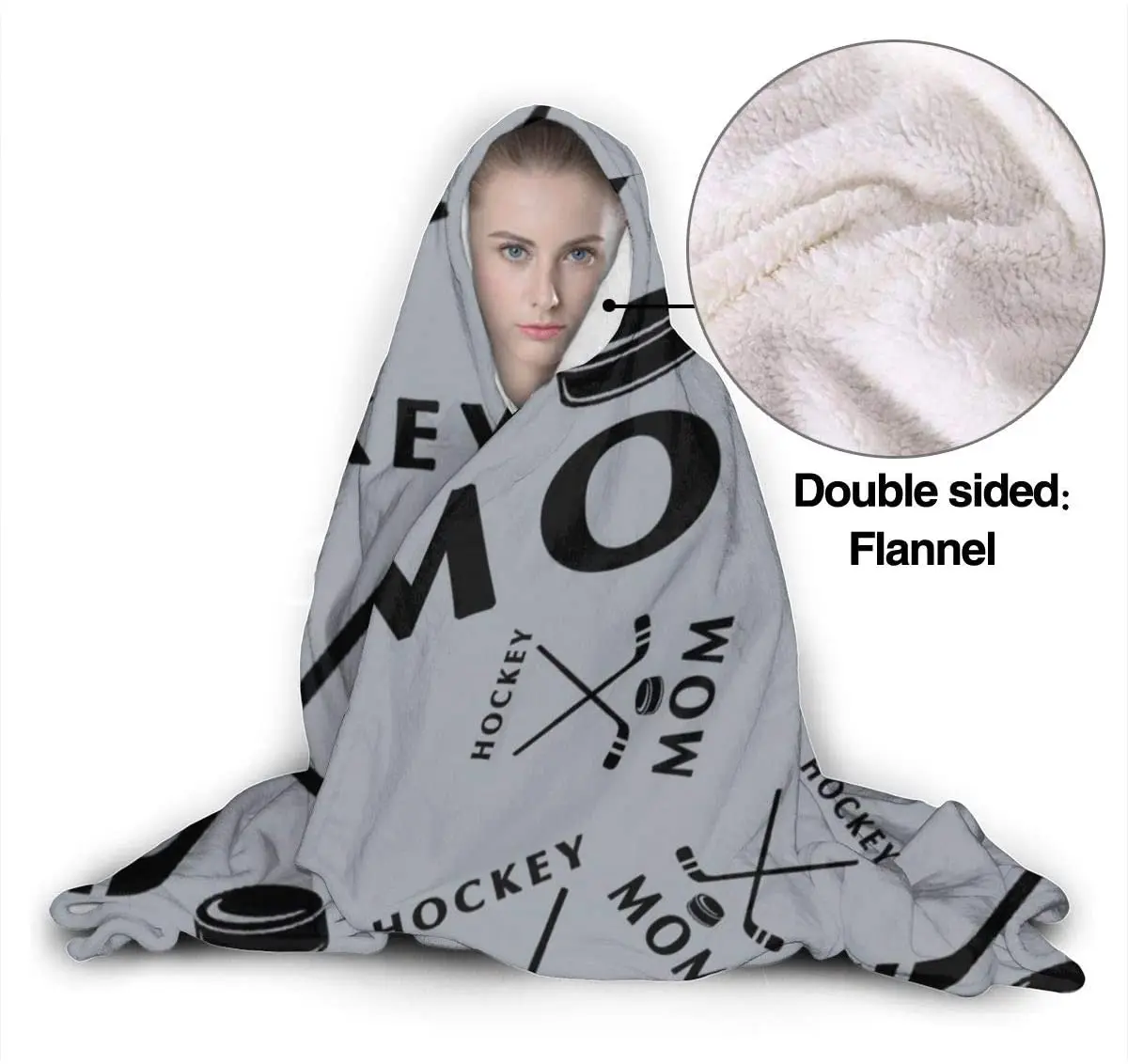 Hockey Mom Womens Hooded Blanket Super Soft Flannel Blanket Hooded Throw Wrap Blanket Hooded Robe Hooded Cloak for Adults Kids