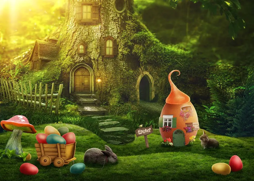 Capisco Ostern Frühling Hintergrund Magie Wald Eier kaninchen Pilz Baby Dusche Fotografie Foto Hintergrund Studio Prop