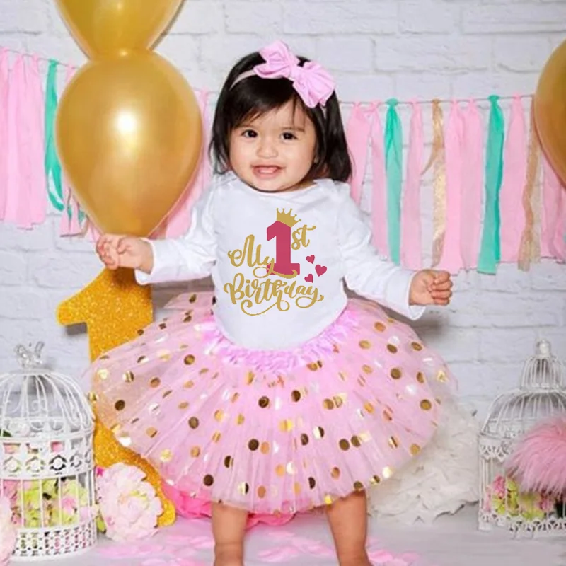 Baby Girls 1st & 2nd Birthday Outfit Romperc Cake Dress Birthday Party Shirt Tutu + Baby Bodysuits Set Girl Jumpsuit Clothes