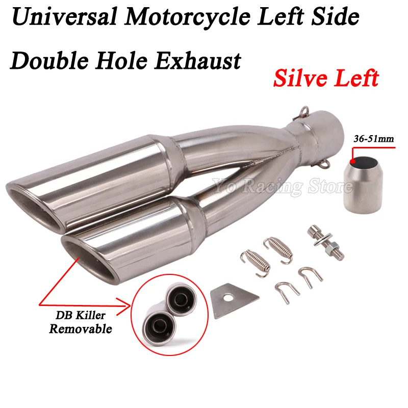 Right and Left Motorcycle Double Hole Exhaust Pipe Moto Motorbike 2 Holes Muffler Escape For Benelli 502C For Ninja 250 R1 R3 R6