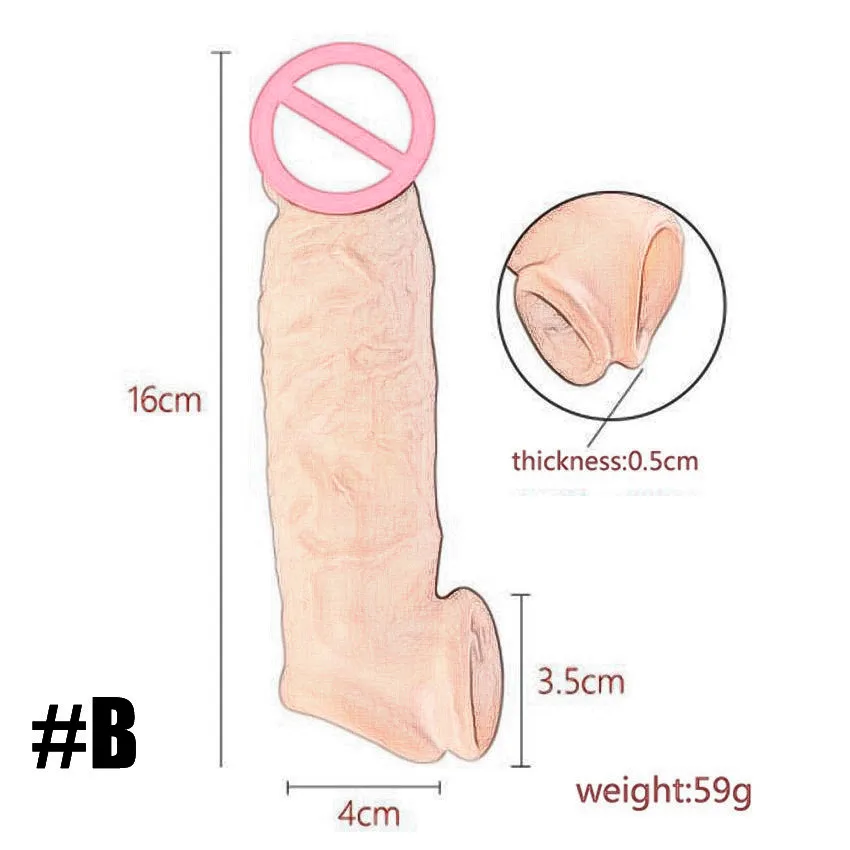 14/16/20CM Realistic Penis Sleeve Extender Reusable Dildos Condom Delay Ejaculation Dick Enlargement Sex Toys for Men