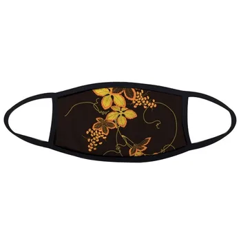 그림 일본 갈색 꽃 입 얼굴 먼지 방지 마스크, 감기 방지 따뜻한 세탁 가능 코튼 선물 