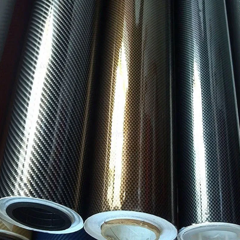 1.52*3m/5m/10m/15m/20m/30m Gold Silver 2D Carbon Fiber Glossy Carbon Fiber Vinyl Film Car Wrap Foil with Air Release