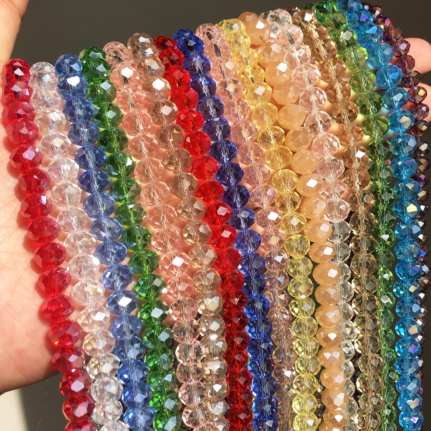 4-12mm Multicolor Faceted AB Clear Glass Crystal Rondelle Beads For DIY Jewelry Making Bracelets Necklace Ear Studs 15''inches