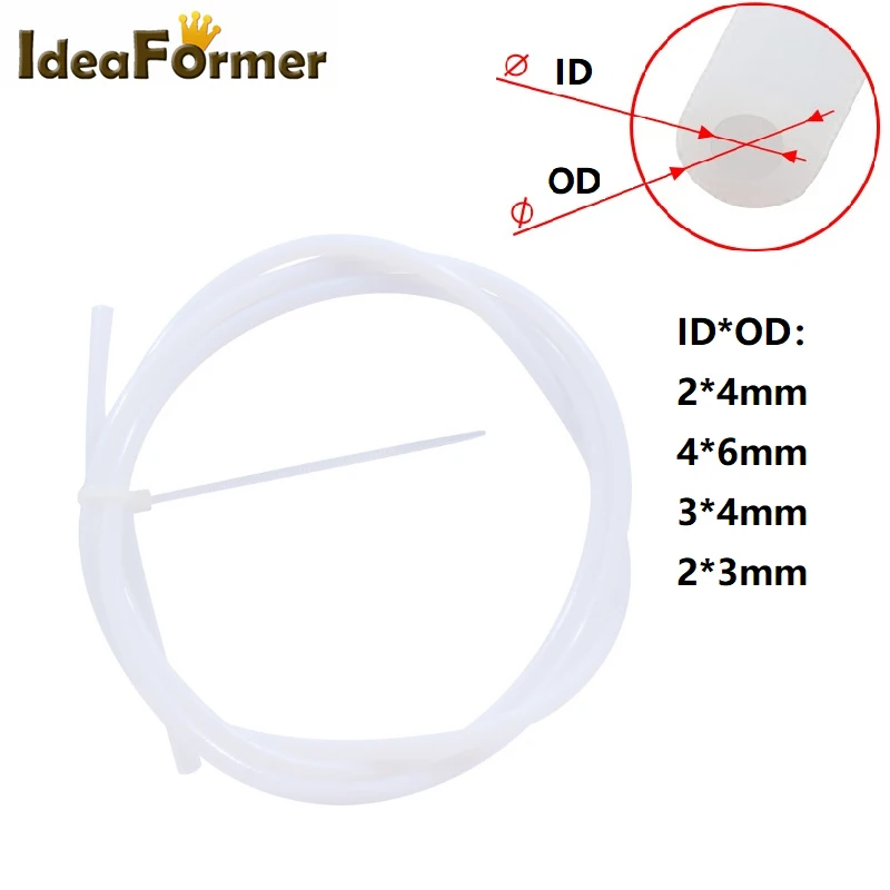Rurka PTFE 5M Biała 2*4/4*6/3*4/2*3mm Rura teflonowa do V5 V6 J-head Hotend Bowden Extruder 1.75mm 3mm Filament Części do drukarek 3D
