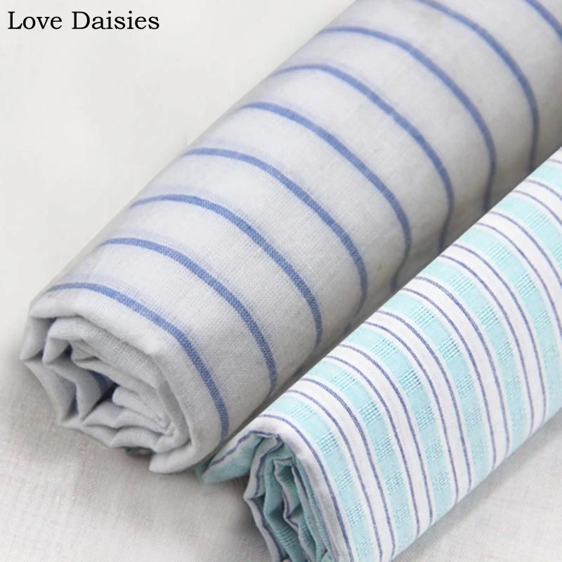 Cotton/Linen Yarn Dyed WHITE BLUE Transverse Stripe Fabric for DIY Summer Sping Apparel Blouse Dress Shirt Top Quilting Cushion