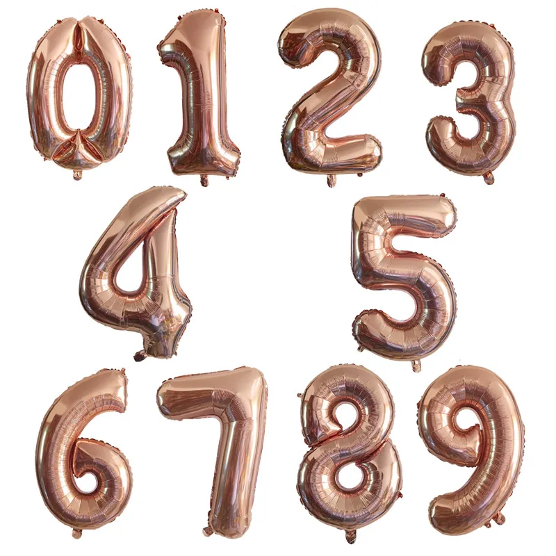 20pcs 32inch Rose Gold Number Balloons 10'' Metalic Balloon 15th 18th 30 Birthday Ballons Happy Birthday Party Decorations Adult