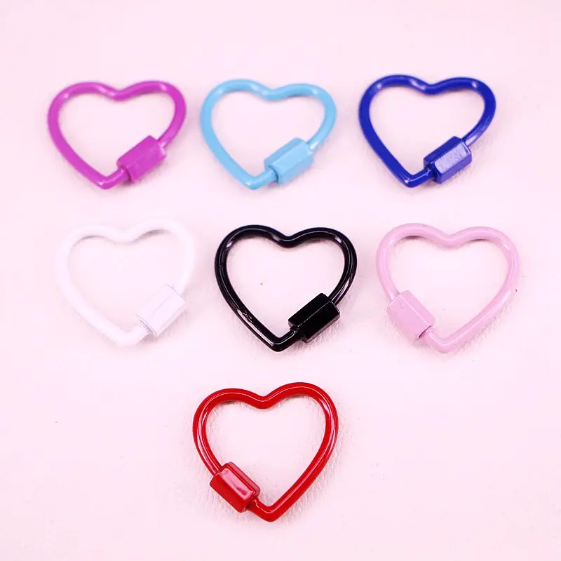 

10PCS, Enamel Heart Shaped Lock Carabiner Metal Clasp Jewelry Findings