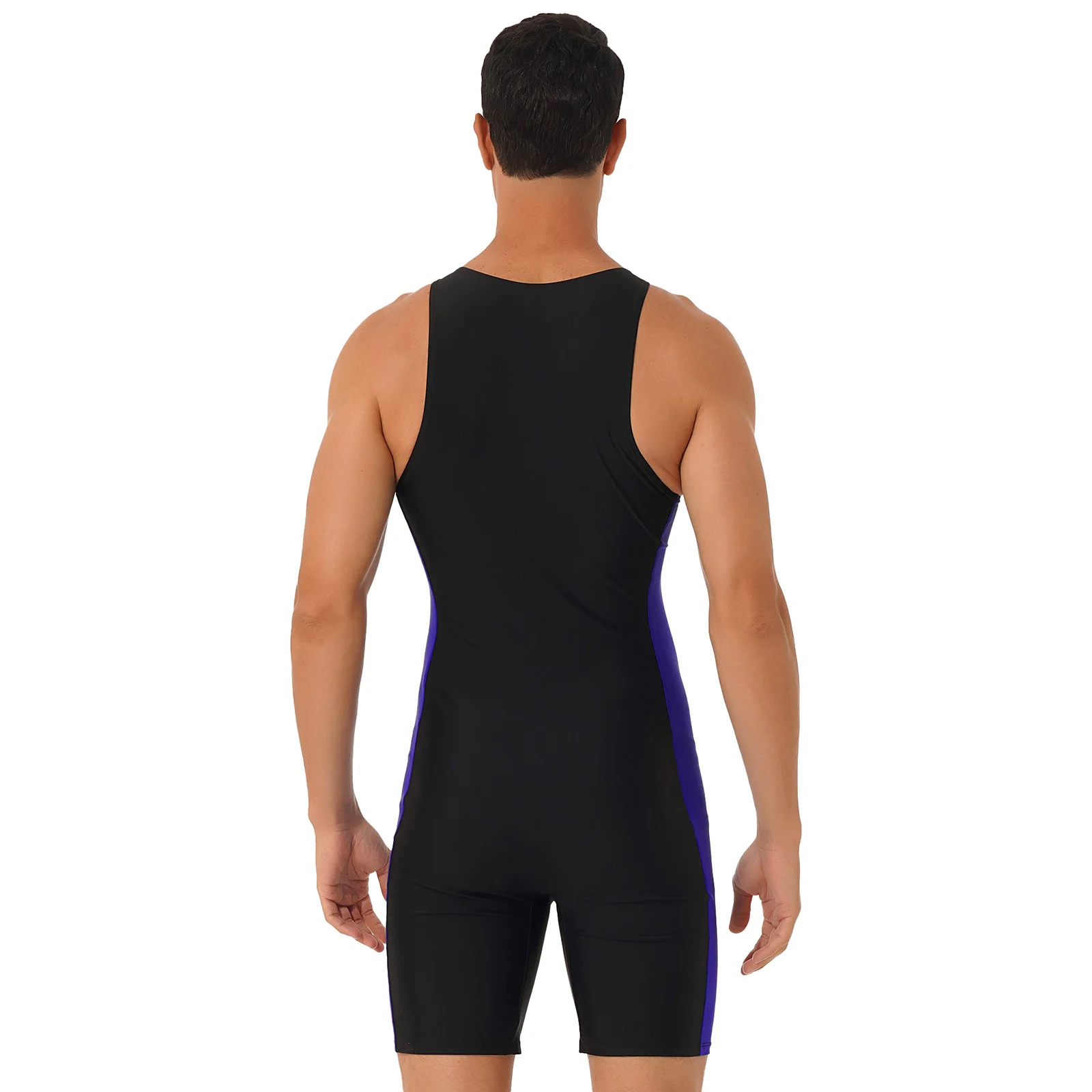 Men\'s One Piece Bodysuit Swimwear Sleeveless Front Zipper Leotard Wetsuits Swimsuit Sun Protection Rash Guard Swimming Outfit