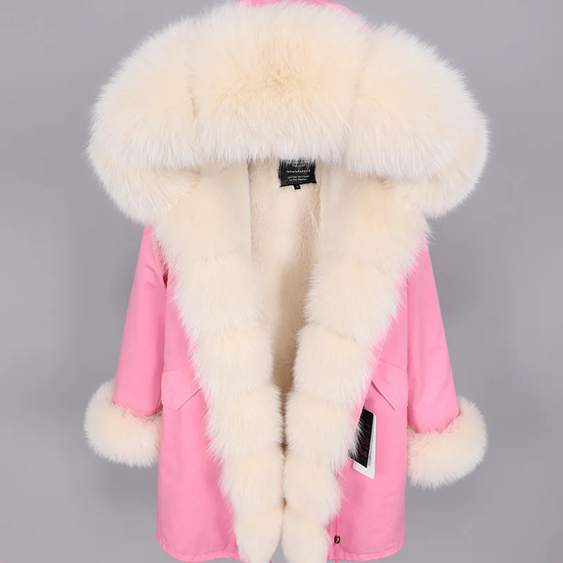 2024 maomaokong new winter women's coat  real fox fur collar long beige women's parka coat  winter outdoor coat  manteau femme