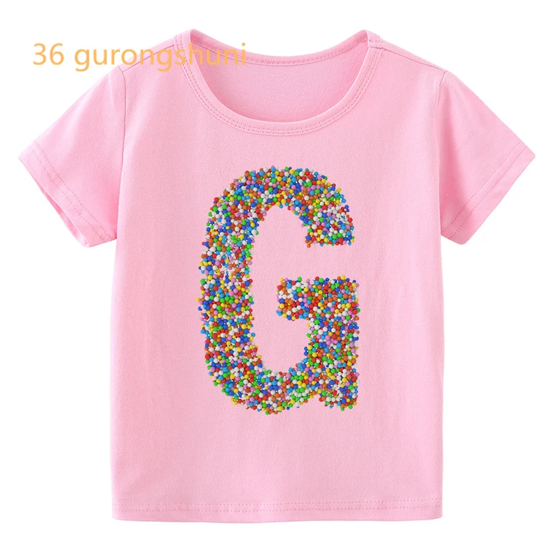 Camiseta menina-roupas carta arco-íris a g m cartoon t camisa colorida rosa meninas topos crianças roupas meninos t camisas crianças camisetas