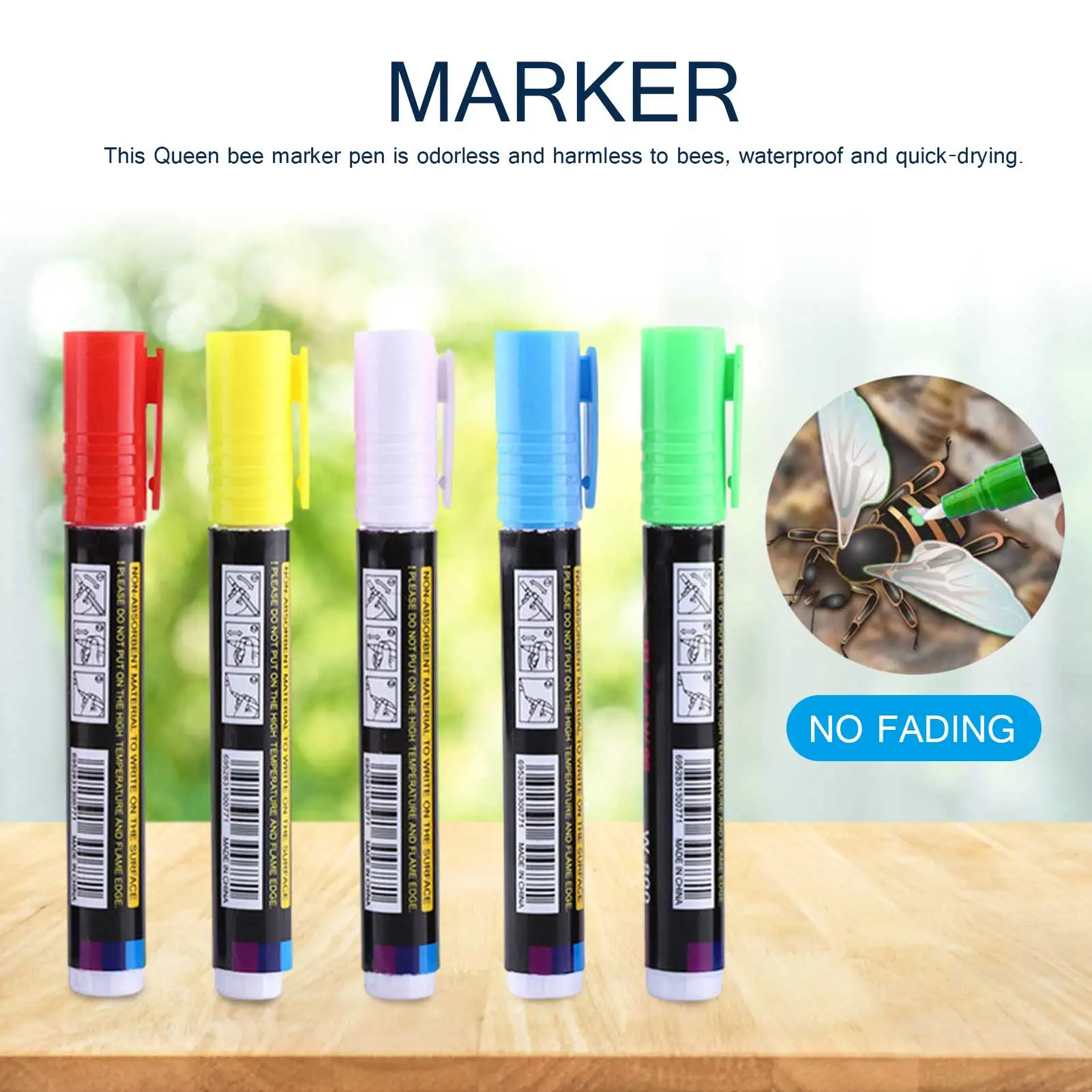 New Hot Queen Bee Marking Beekeeper Marker Pen Beekeeping Plastic Marks Pen 5 Colours White Yellow Red Green Blue Bee Tools