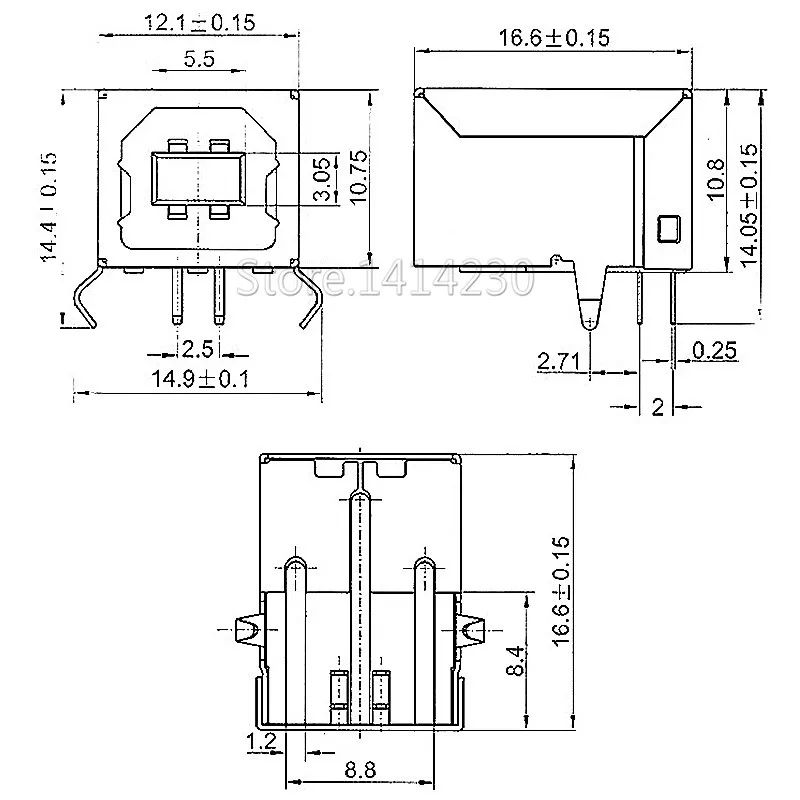 10Pcs Square USB socket usb B Type Female 90 degree PCB welding parent Connector For Printer Data