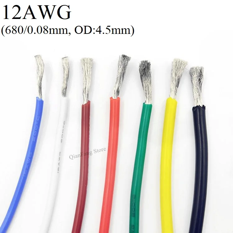 1M Wire Cable 12AWG Super Soft Silicone Insulated High Temperature Flexible Heat-Resistant Lighting Line Electronic Copper Wire