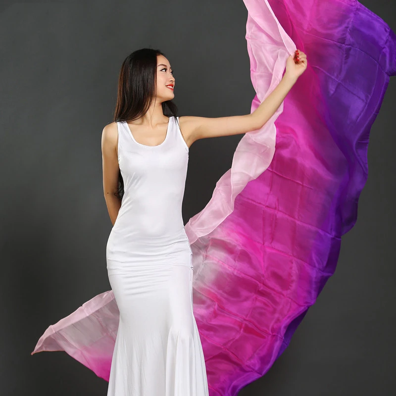 Voile de danse du ventre en soie 100% pour femmes, écharpe portée à la main, châle en soie dégradé, personnalisé, réel, 200cm, 250cm, 270cm, pour enfants et adultes, 24 couleurs