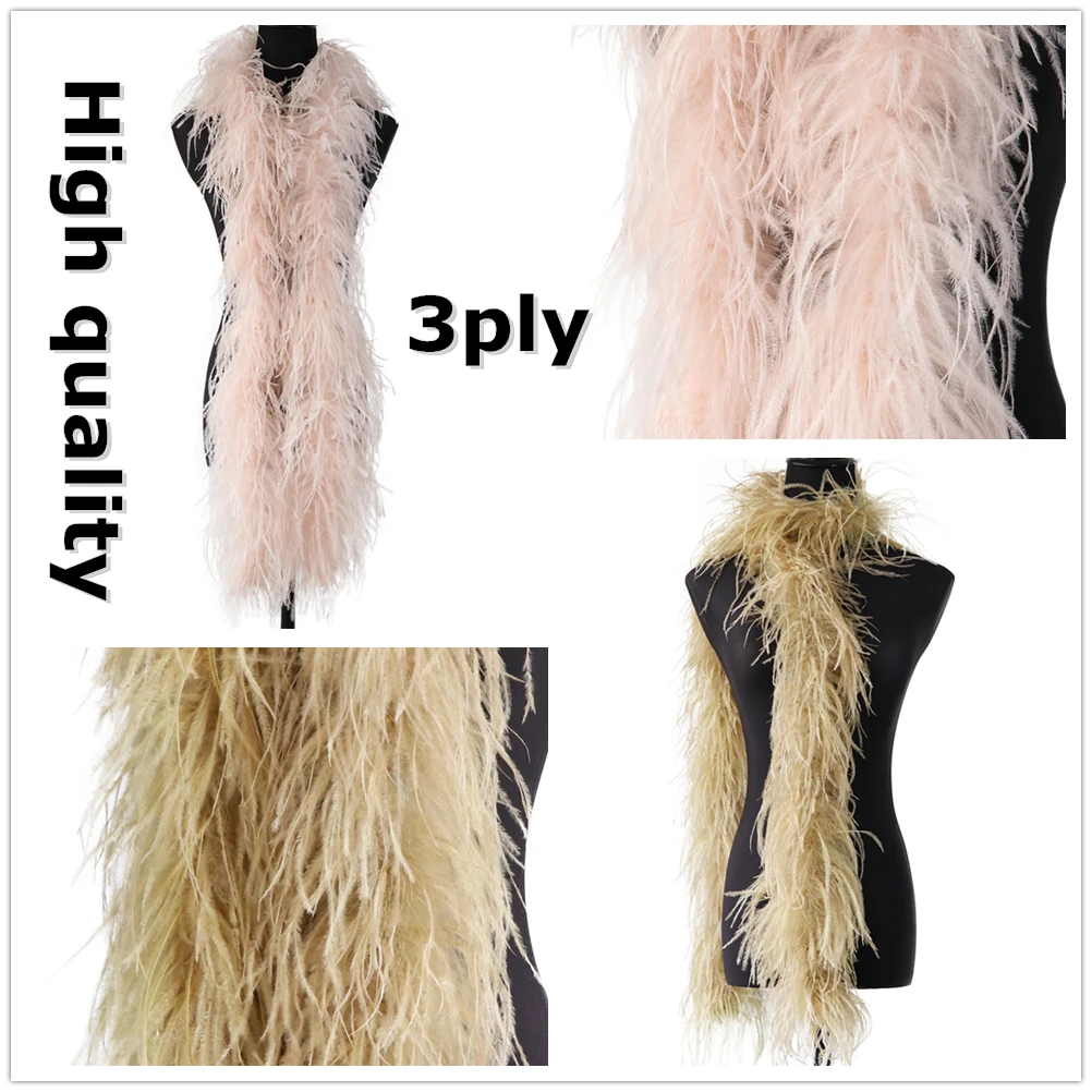 2 meter 3 ply Ostrich Feather Boas Craft Decoration Scarf High quality Natural Ostrich Plumes Wedding Dresses Sewing Accessories