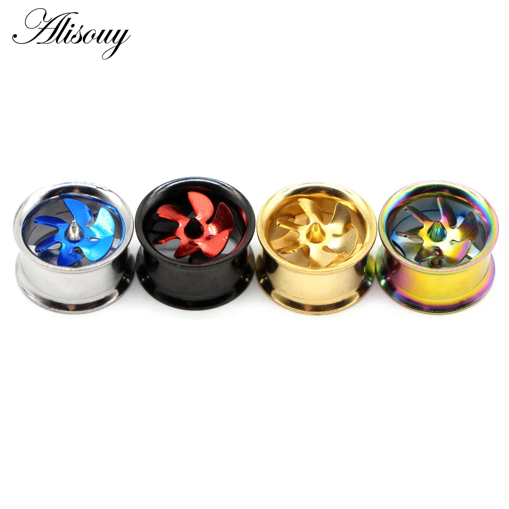 Alisouy 2pc Blue Red Propeller Fan Style Ear Tunnel Plugs Piercing Gauges Double Flared Expander Kit Ear Stretching Body Jewelry