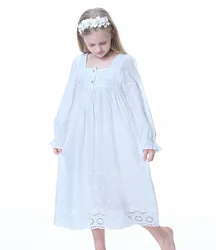 Girls Nightgown Long Sleeve White Pajamas Dress  Palace Princess Nightdress Night Wear for Kids Girl Pijamas Vestidos De Noche