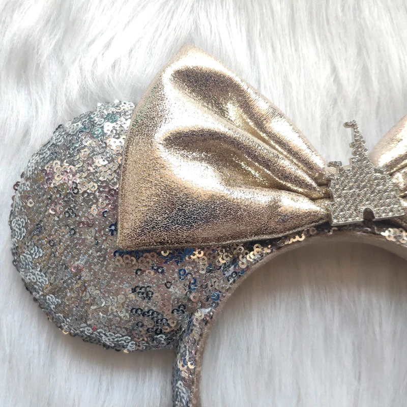 Disney Princess Cinderella Mickey Headband Disneyland Minnie Mouse Ears Sequins Headwear Girl Beauty Toys Party Decoration Gift