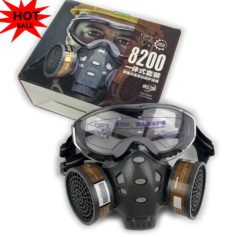 8200 Type With Eye Goggle Full Face Respirator Gas Mask for Paint Formaldehyde Sanding Polishing Spraying Against Dust Chemicals