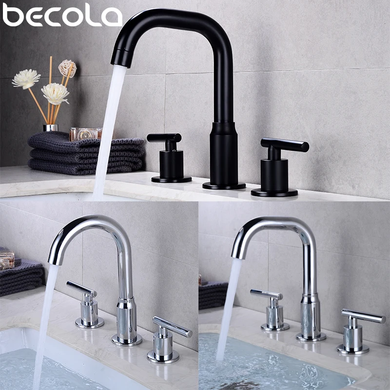 

Bathroom Basin Faucet Deck Mounted Double Handle Faucet Matt Black Basin Mixer Hot Cold Shower Room Sink Faucet 3 Hole Tub Tap