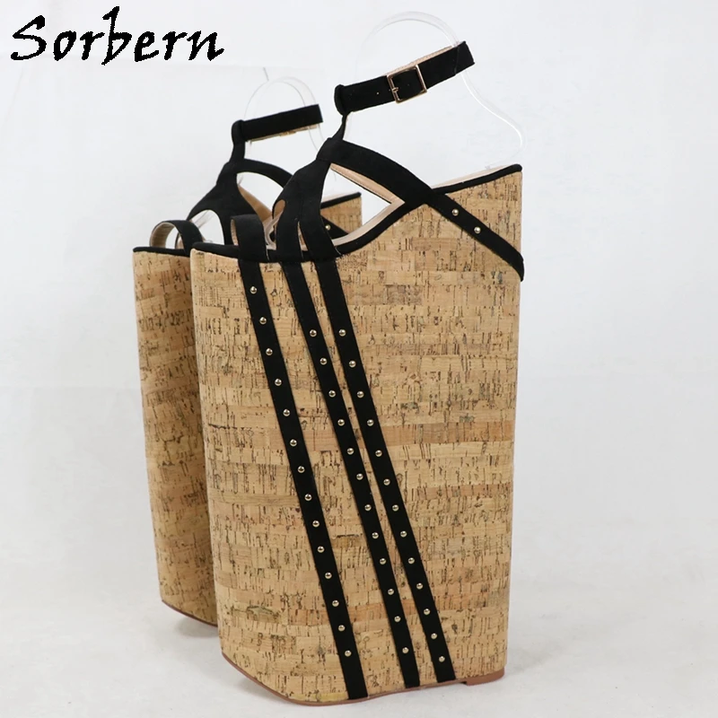 Sorbern 40Cm Wedge High Heel Sandals Women Unisex Fetish Shoes Crossdresser Slingback Shoes Display Platform Customized Height