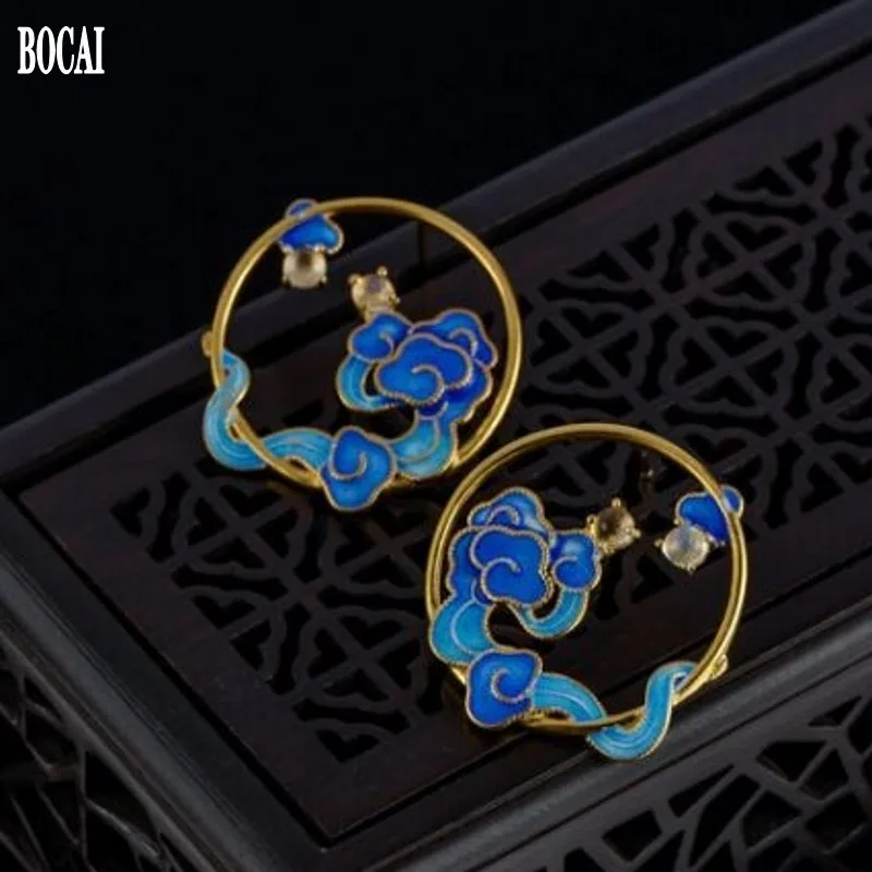 

Cloisonne auspicious cloud 925 silver earrings handmade Chinese style women's earrings