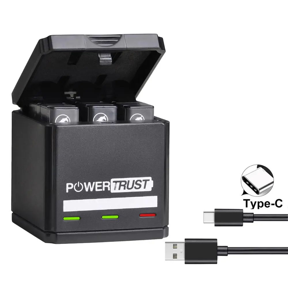 PowerTrust Battery for GoPro Hero 7 hero 6 hero 5 Black Batteries and Triple Charger for GoPro Hero7 Black Akku Action Camera