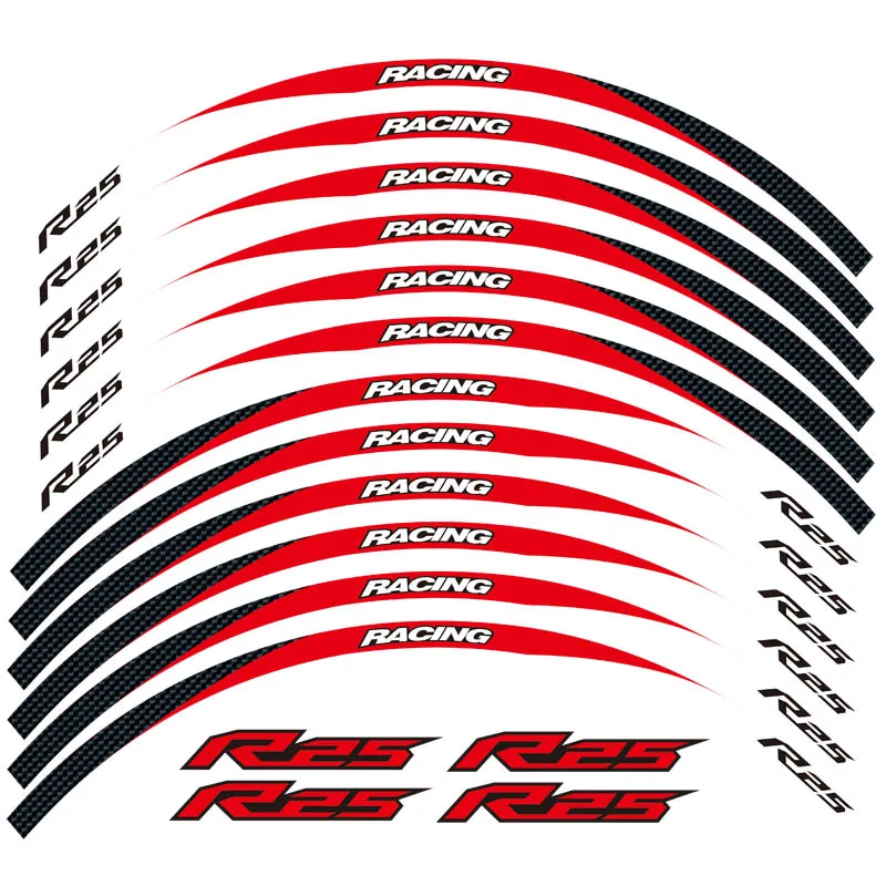 New high quality 12 Pcs Fit Motorcycle Wheel Sticker stripe Reflective  Rim For Yamaha YZF R25