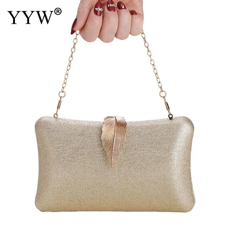 2023 Glitter Blings Women Purses Clutch Evening Bag Metal Leaf Hasp Handbag With Chain Bridal For Party Wedding Cocktail Parites