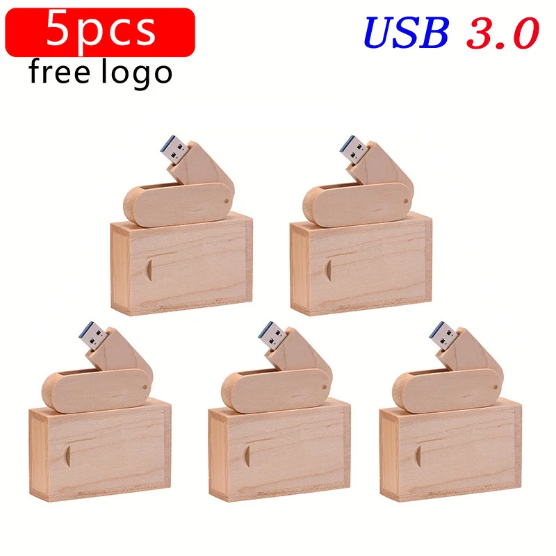 

JASTER 5PCS/Lot Free Custom Logo rotatable Wooden USB Flash Drive Pendrive 8GB 16G 32GB 64GB U Disk Photography Wedding Gift