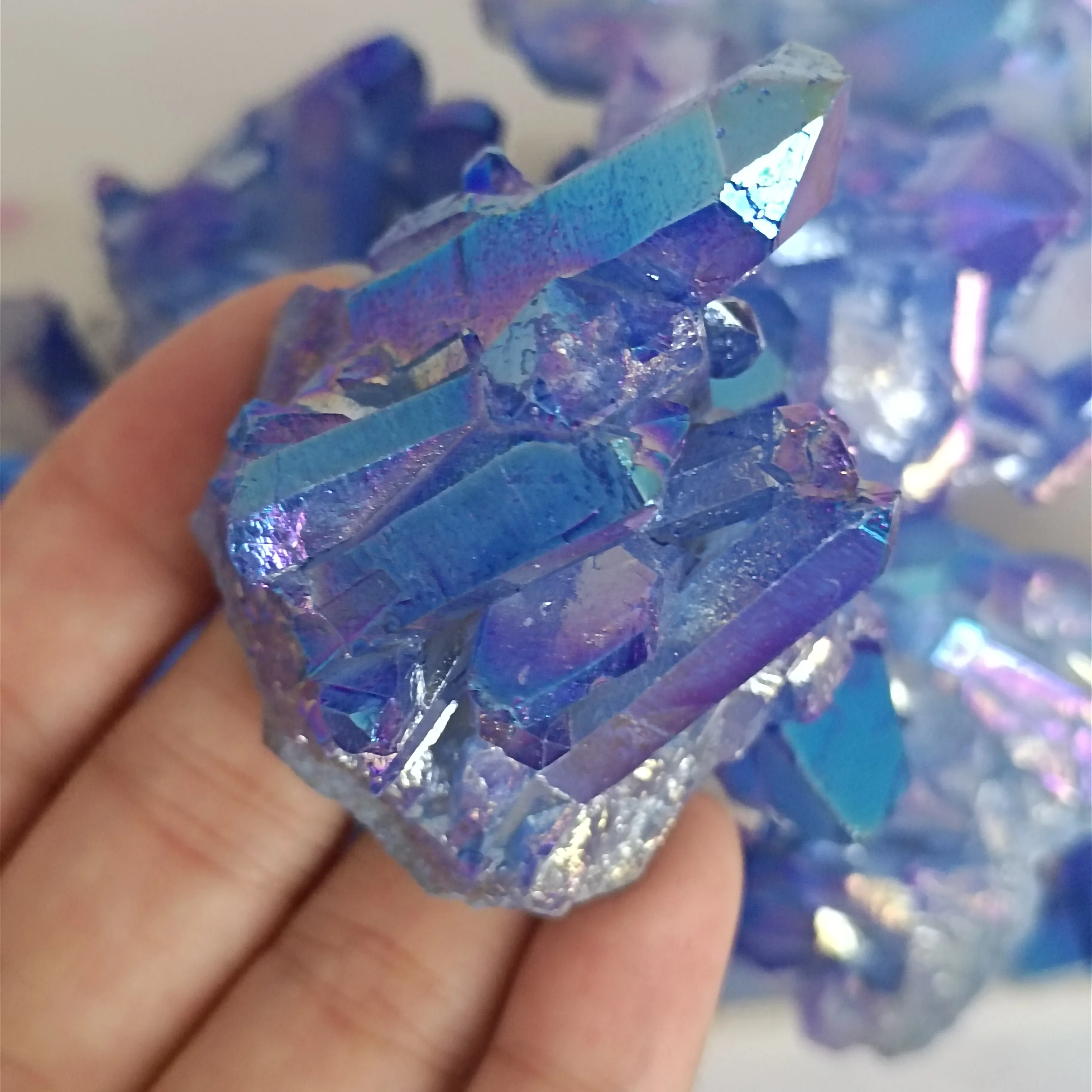 2pcs Aura crystals cluster quartz blue purple titanium flower natural healing stones minerals stone decoration DIY crafts