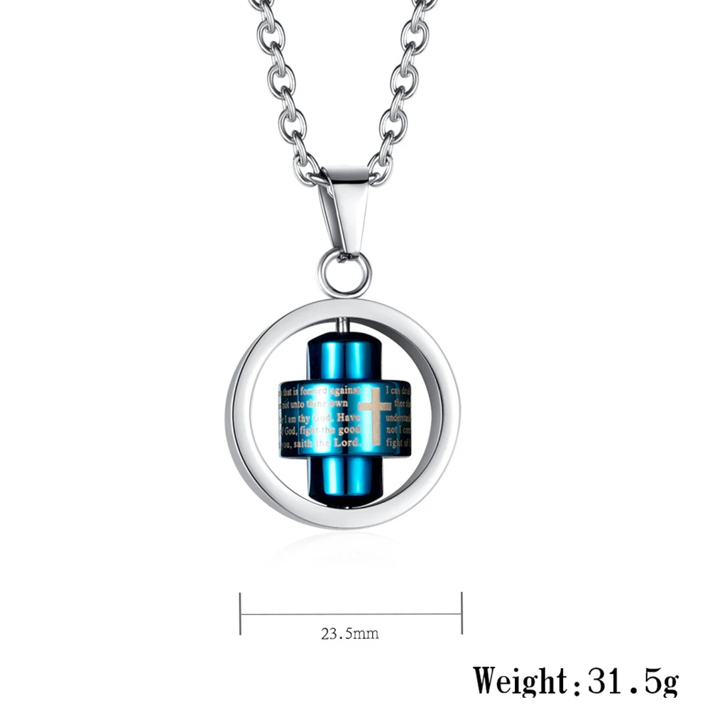 Fashion Gold/Silver/Black/Blue Stainless Steel Rotatable Double Round Circle Pendant Necklace For Men Women  Punk Gift