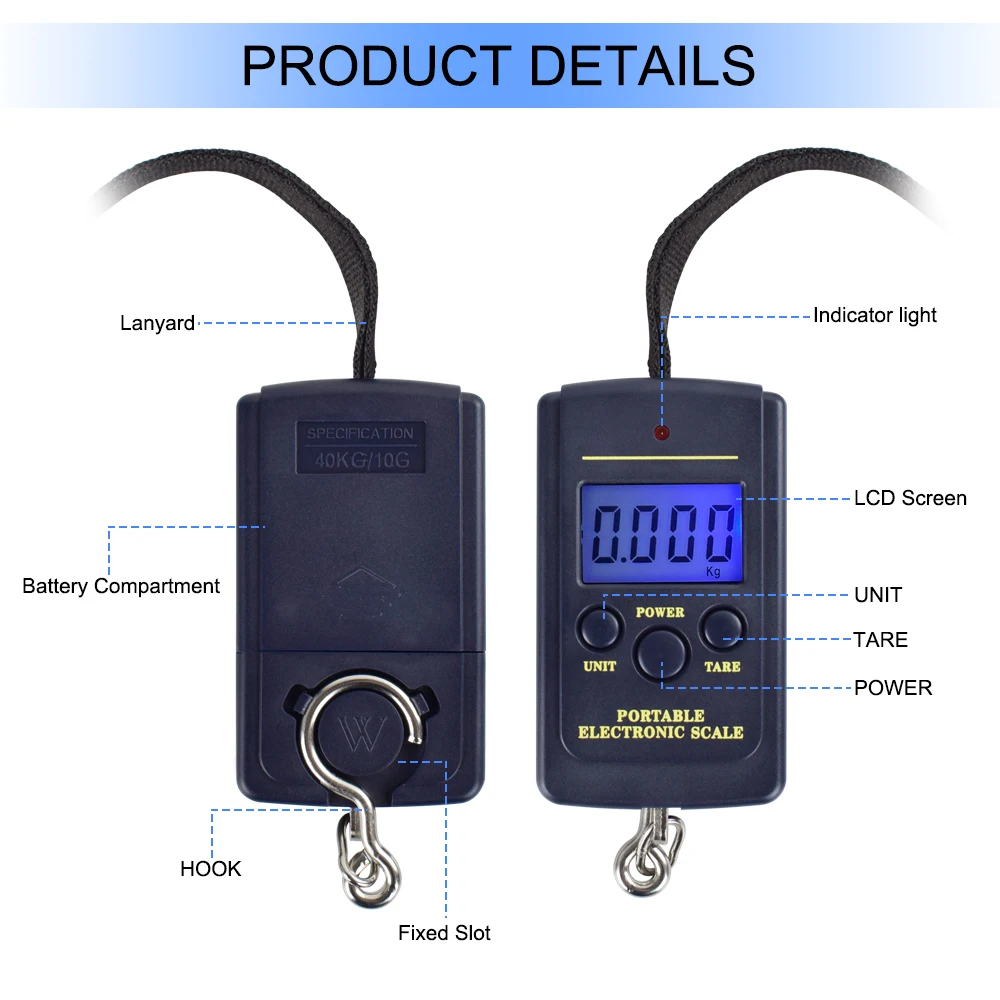 NEWACALOX 40kg x 10g Mini Digital Scale for Fishing Luggage Travel Weighting Steelyard Hanging Electronic Hook Scale