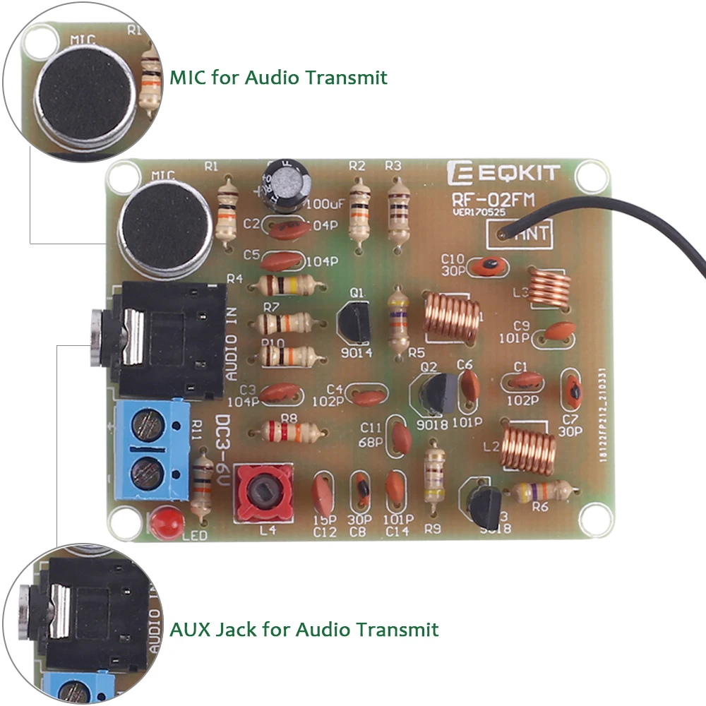 5Pcs DC 3V FM Radio Transmitter Kit With Microphone 88-108MHz Sound Electrical Signal Transform Module DIY Solder Practice