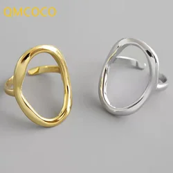 QMCOCO Minimalist Irregular Hollow Out Oval Silver Color Geometric Ring For Women Open Rings Jewelry Ornament Gifts