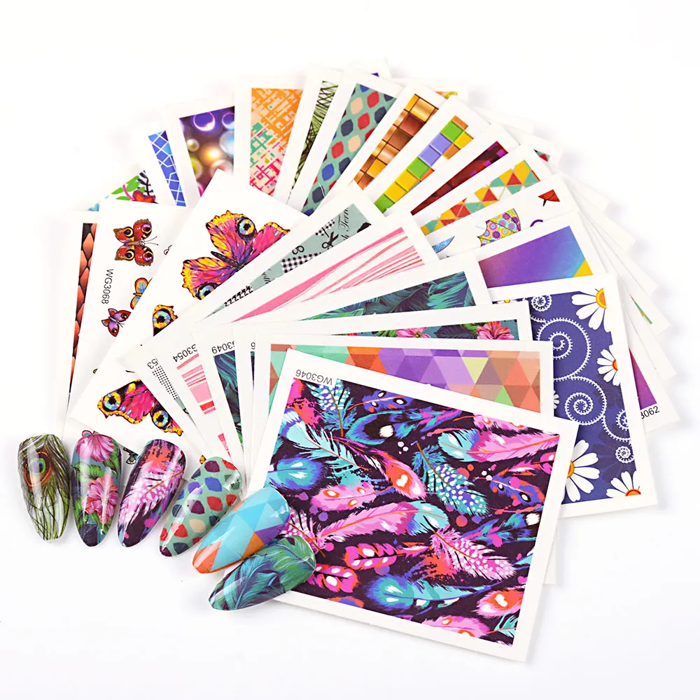 24pcs/set Nail Stickers Slider Butterfly Flower Lotus DIY Floral Designs Watertransfer Tattoo for Wraps Decals Manicure Nail Art