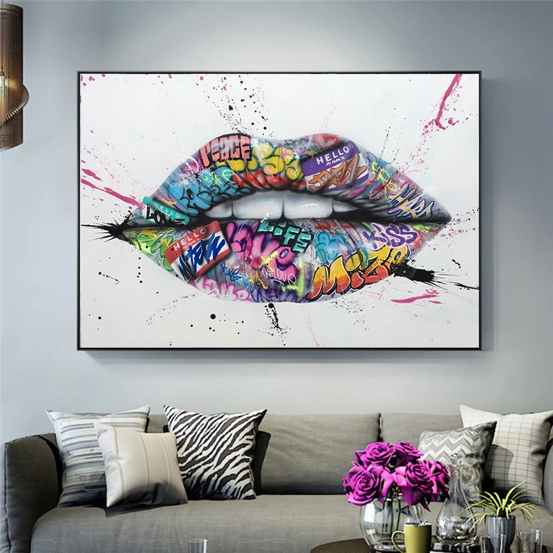 

Show Teeth Lips Street Graffiti Art Canvas Painting on The Wall Posters and Prints Wall Art Picture for Living Room Home Decor