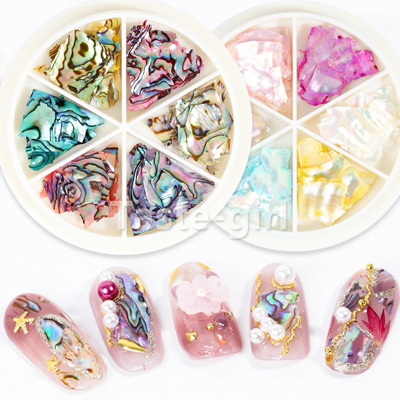 6 Colors Nails Abalone Shell Fragments Texture Natural Sea Shell 3d Charm Nail Art Decoration Slice DIY Beauty Salon Tools New