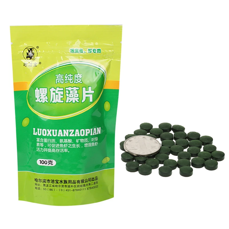 100g Aquarium Natural Spirulina Flake Tablets For Ornamental Fish Crystal Red Shrimp Fish Food Pills Algae Fish Tank Forage Food