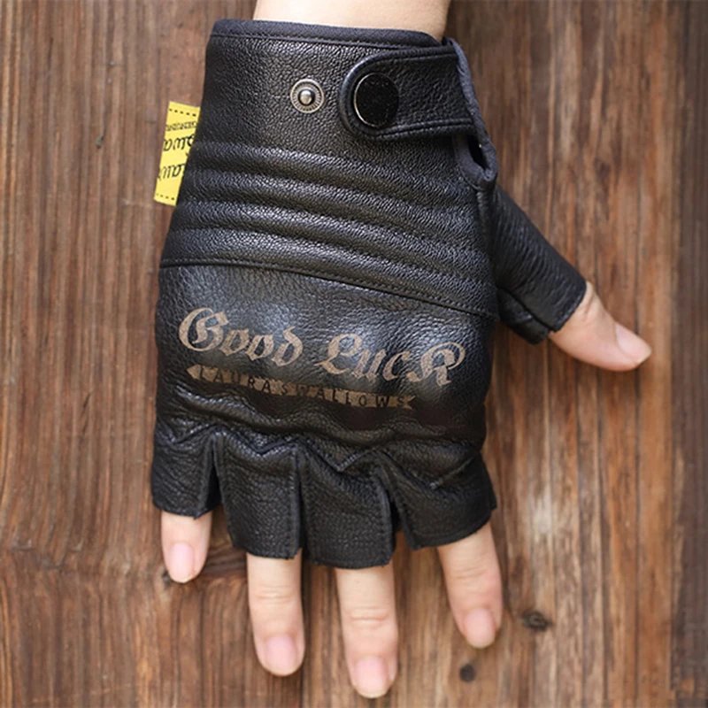 Professional Motorcycle Half-finger Gloves for Men and Women, Yellow Top Layer, Cowhide, Breathable Cycling, MTB, Road, Shooting