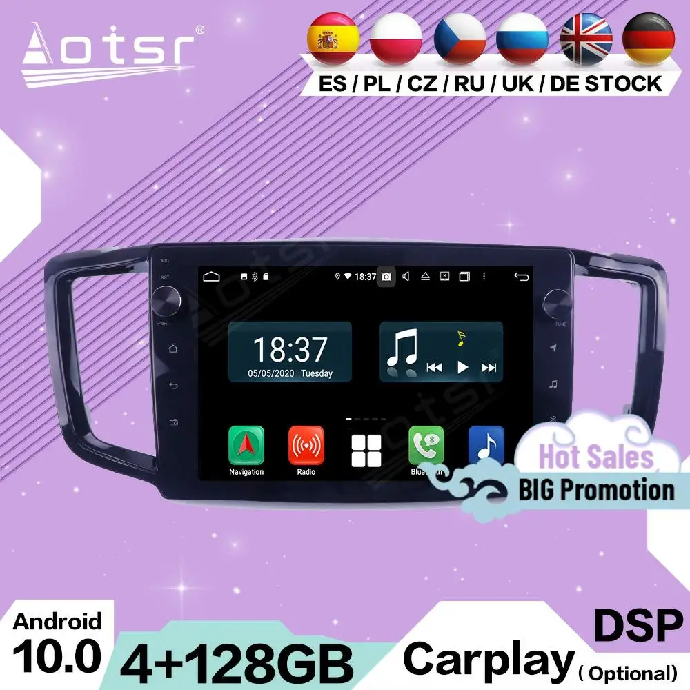 4+128G 2 Din Carplay Multimedia Stereo Android For Honda Odyssey 2015 2016 2017 2018 2019 2020 GPS Navi Radio Receiver Head Unit