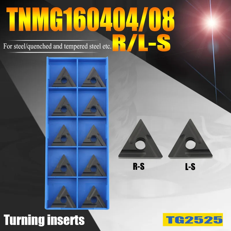 Cnc Torno Ferramentas de Torneamento Duro Liga Carboneto Inserções Tnmg160408r-s Tg2513 para Aço Temperado e Extinto 10 Peças Tnmg160404r-s