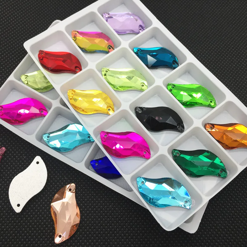 All size All color ab s shape sew on rhinestone leaf glass crystal sewing flatback 2 holes 6*12 10*20 14*30 for dress decoration