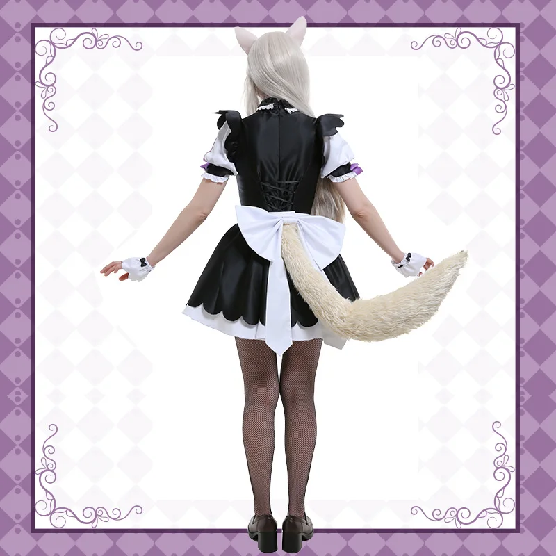 Anime NEKOPARA Cute Maid Outfit Cos Coconut Purple Lolita Dress with Cat tail  Coslpay Costume suit B