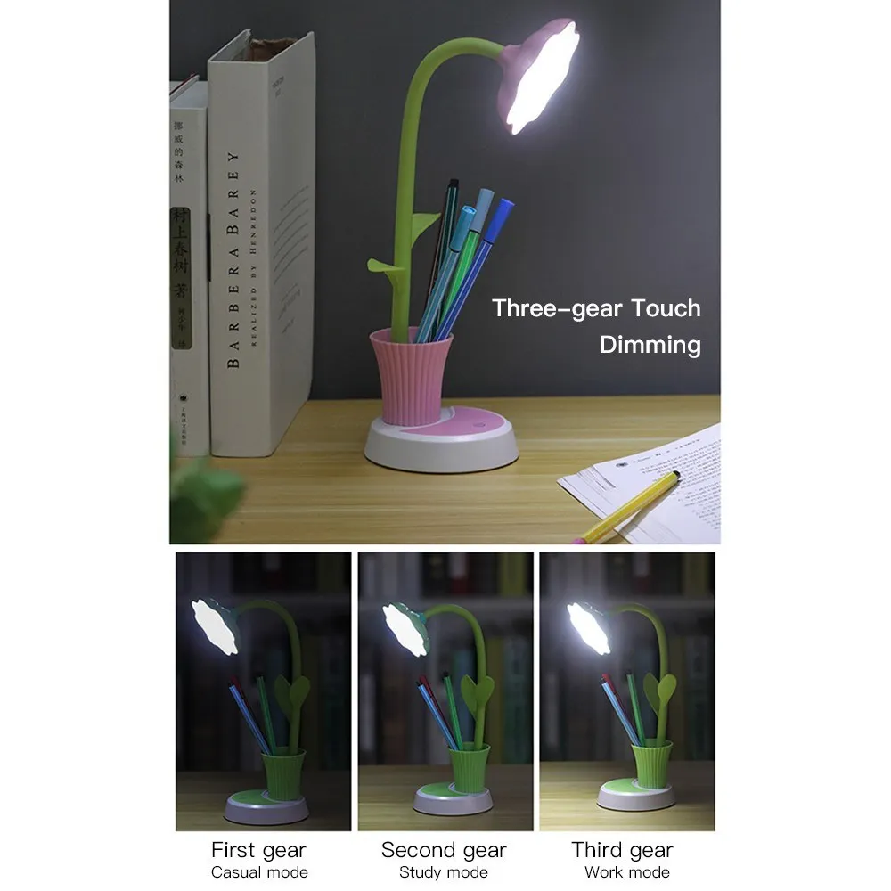 

2 In 1 USB Chargeable LED Sun Flower Desk Lamp with Pen Holder Children Reading Learning Eye Protection Lamp Drop shipping