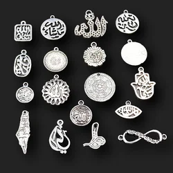 18pcs Mix Silver Plated Islamic Charm Allah Tags Pendant DIY Charm Muslim Bracelet Necklace Jewelry Crafts Metal Accessories