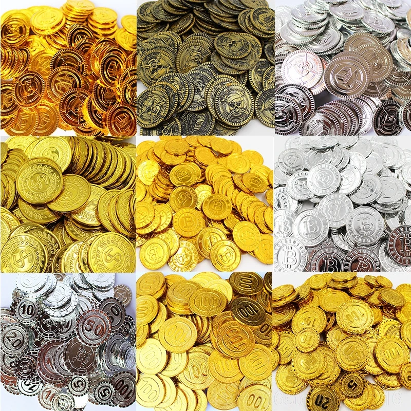 100Pcs Pirate Gold Coin Plastic Game Coin Denomination Coin Gems Kid Party Supplies Christmas Decoration Child Toys 2019 5w