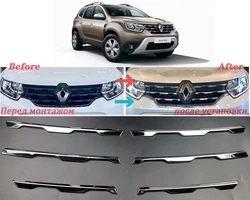 For Renault Duster 2018-2021 Car Front Grille Cover Trim Molding Chrome Stainless Steel Insert Bonnet Garnish Protector Sticker